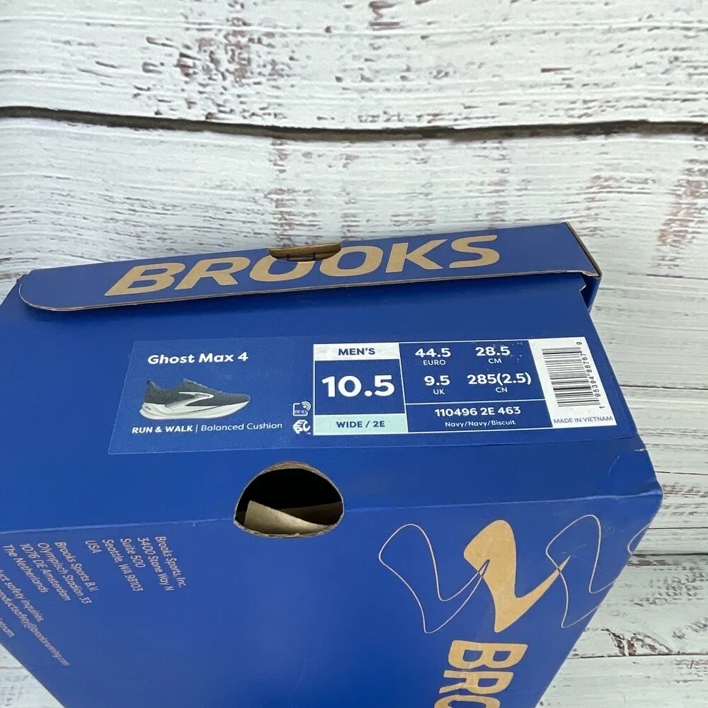 Brooks Ghost Max 4 Mens Sz 10.5 2E Wide Running Shoes Navy Biscuit